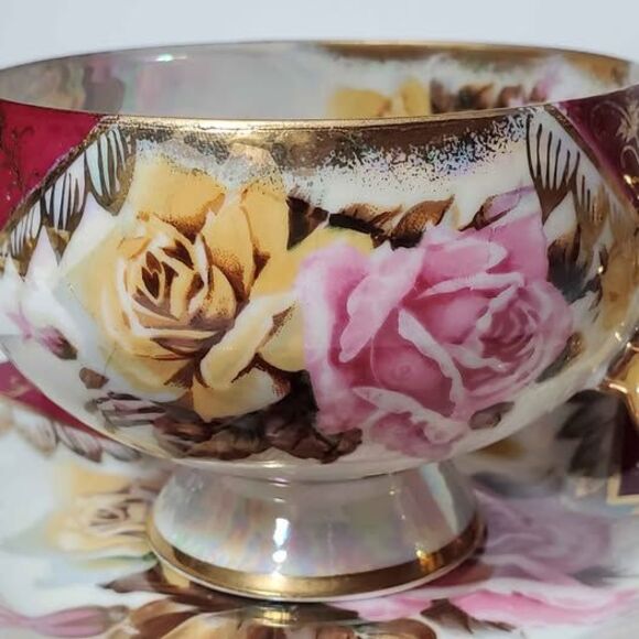 Del Coronado Teacup and Saucer Pink Yellow Roses Vintage - Picture 3 of 10